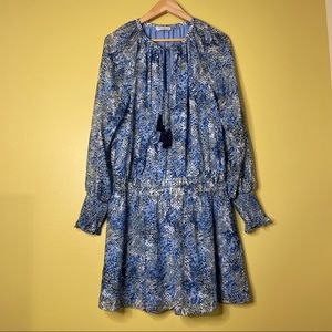 Ramy Brooke New York Printed Brin Ruffle Blue Mini Dress